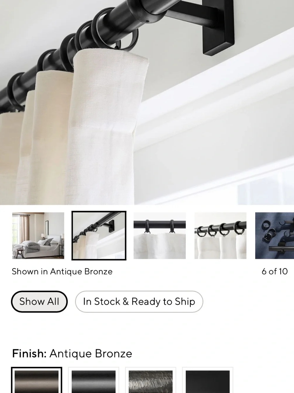 Pottery Barn Quiet-Glide Double Ring Curtain Rings in antique bronze